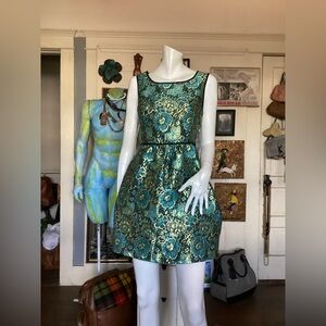 Gold and blue Brocade  mini dress